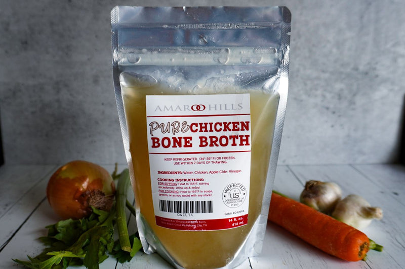 Chicken Bone Broth. Pure and Clear. No Spices.