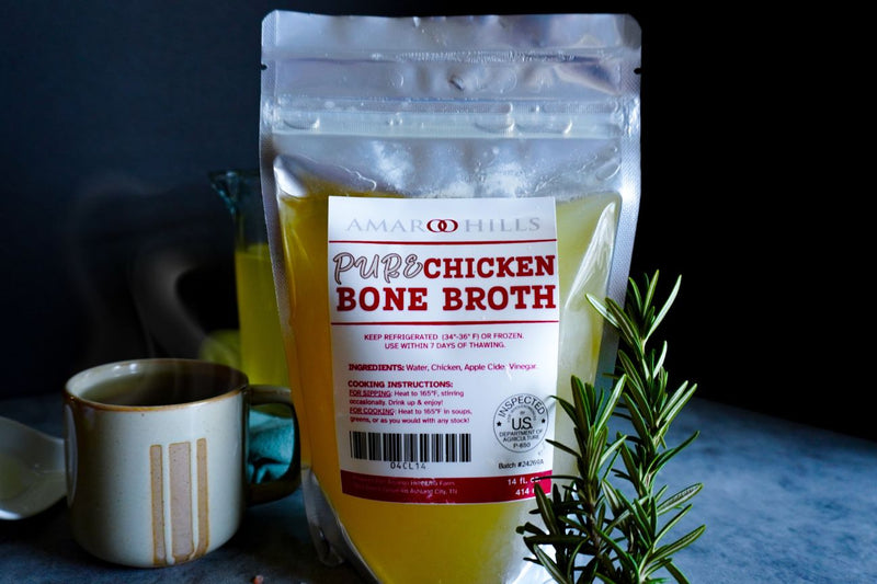 Chicken Bone Broth. Pure and Clear. No Spices.